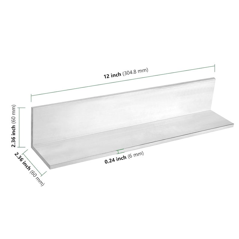 HAKZEON 3 PCS 12 Inch Aluminum Angle Stock, 2.4 x 2.4 x 1/4 Inch Aluminum Angle, 6061 Angle Aluminum Corner 90 Degree for Architecture Construction and Industry Applications - Image 2